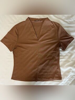 Lovito Brown V-neck Shirt